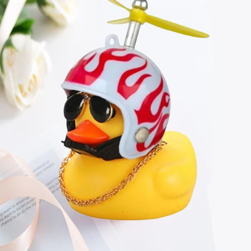 Car Duck with Helmet Broken Wind Pendant Small Yellow Duck Road Bike Motor Helmet Riding Cycling Accessories without Lights